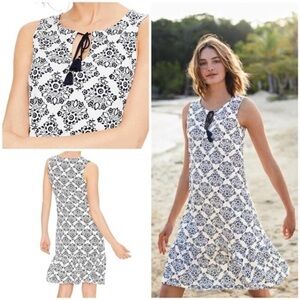Boden Arabella Dress Tassels Tunic Ruffle White Navy Blue Knit Summer 4R